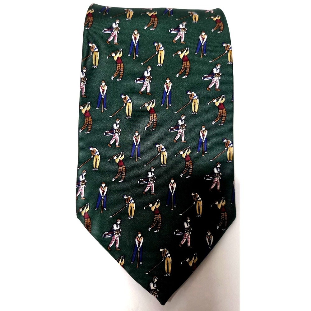 Umberto Bossi Necktie Vintage Golfers Evergreen/Gold/Burg Roma Milano Silk Tie - Picture 2 of 10